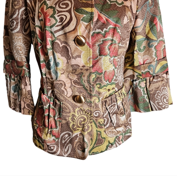 Lafayette 148 Floral Print Blazer Sz 8 Peter Pan Collar Button Up Boho Work READ - Picture 3 of 16